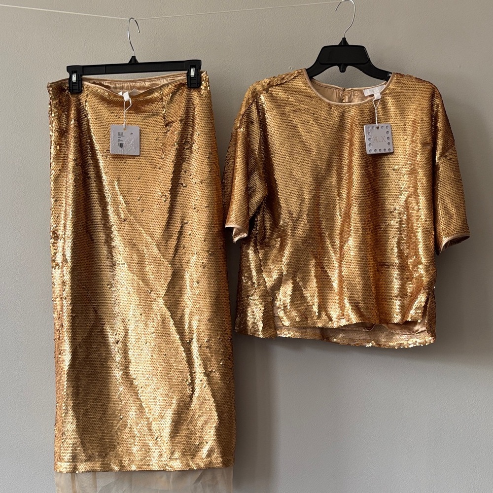 Le' AL.X Gold Sequin Top and Skirt Set MSRP for both $318